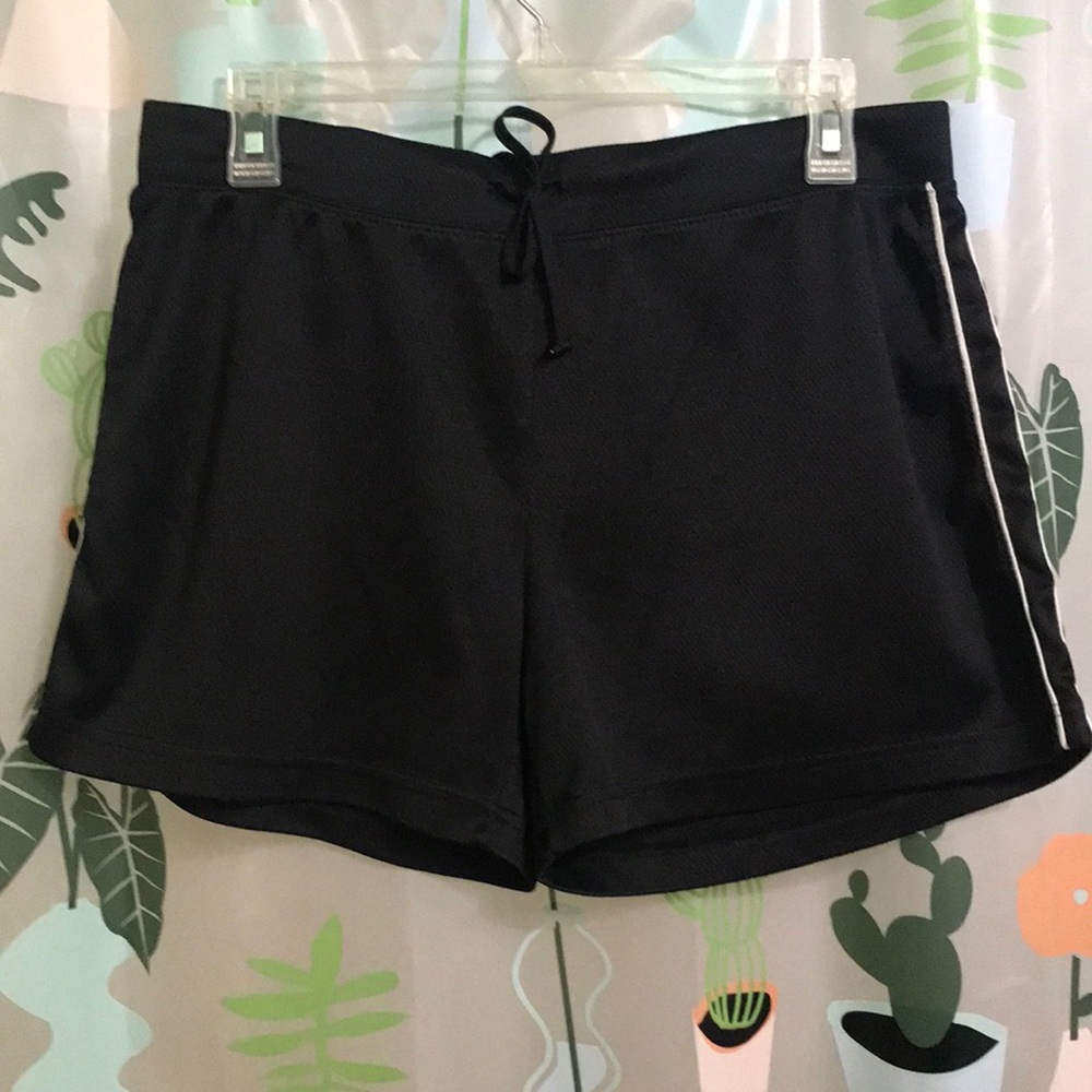 Prospirit black w/white stripes elastic waist  w/tie adjustable workout shorts